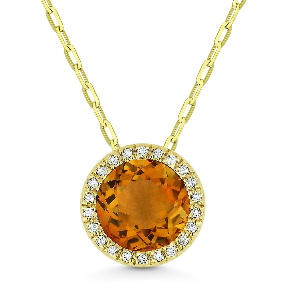 Madison L 14K Yellow Gold Citrine Round Pendant - style N1041CTY
