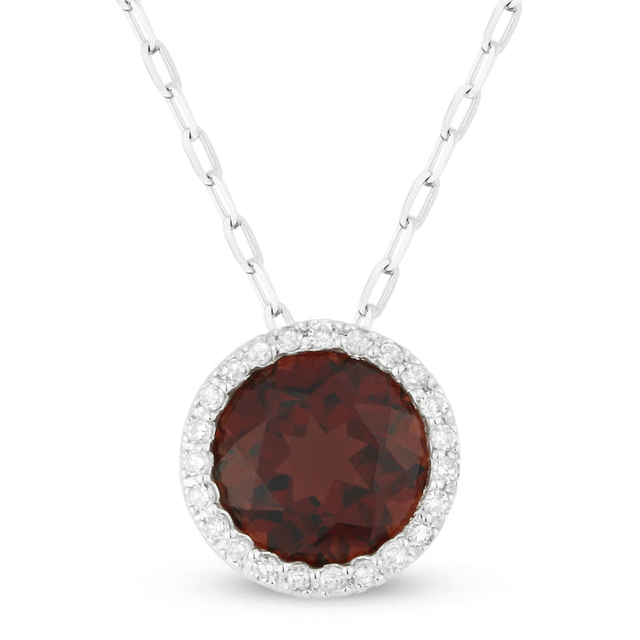 Madison L 14K White Gold Garnet Round Pendant - style N1041GAW