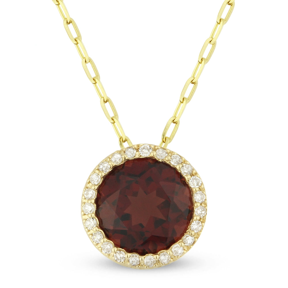 Madison L 14K Yellow Gold Garnet Round Pendant - style N1041GAY