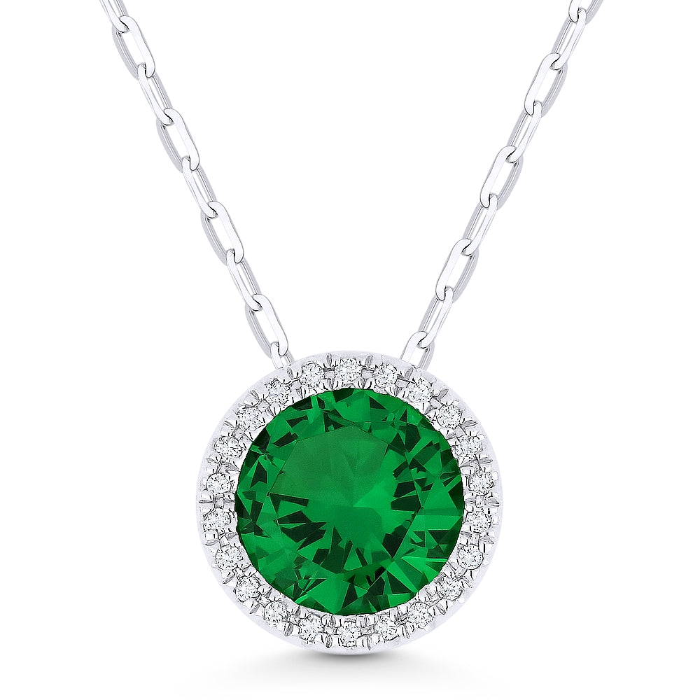 Madison L 14K White Gold Created Emerald Round Pendant - style N1041GCW
