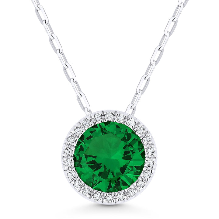 Madison L 14K White Gold Created Emerald Round Pendant - style N1041GCW
