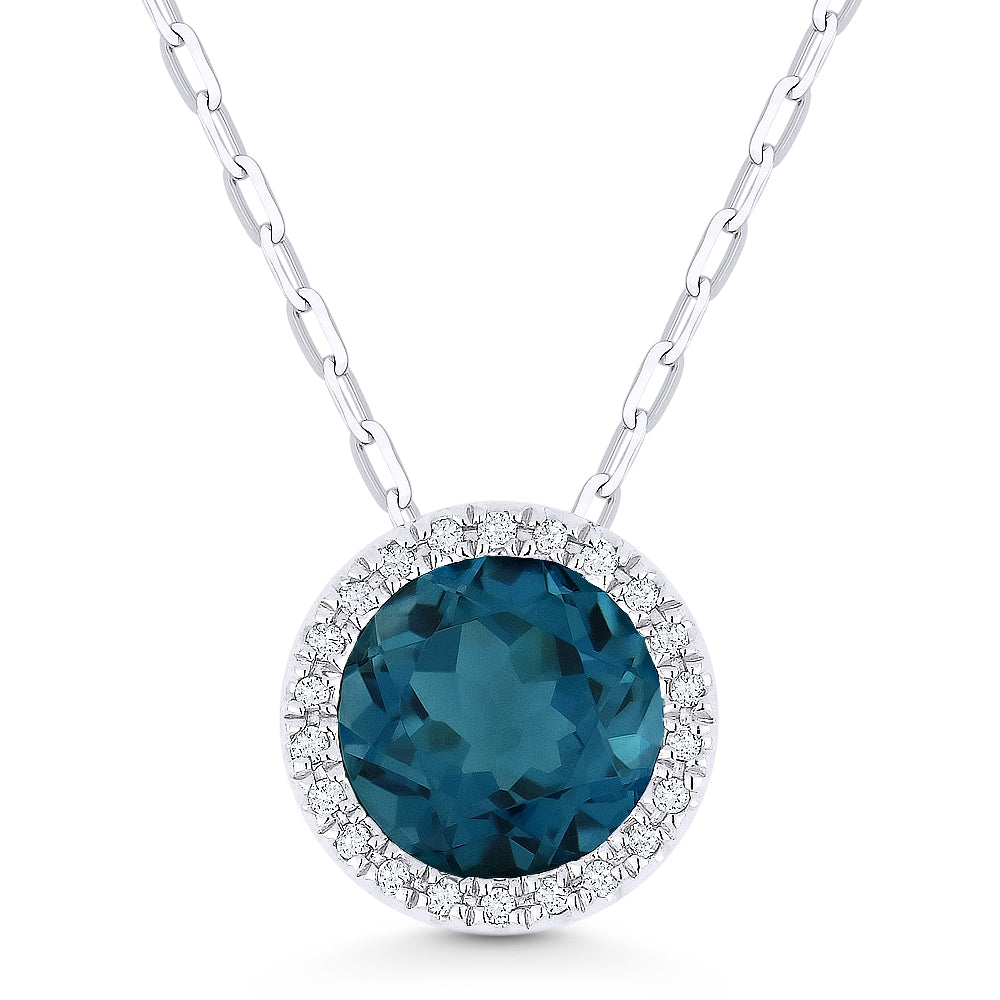 Madison L 14K White Gold London Blue Topaz Round Pendant - style N1041LBTW