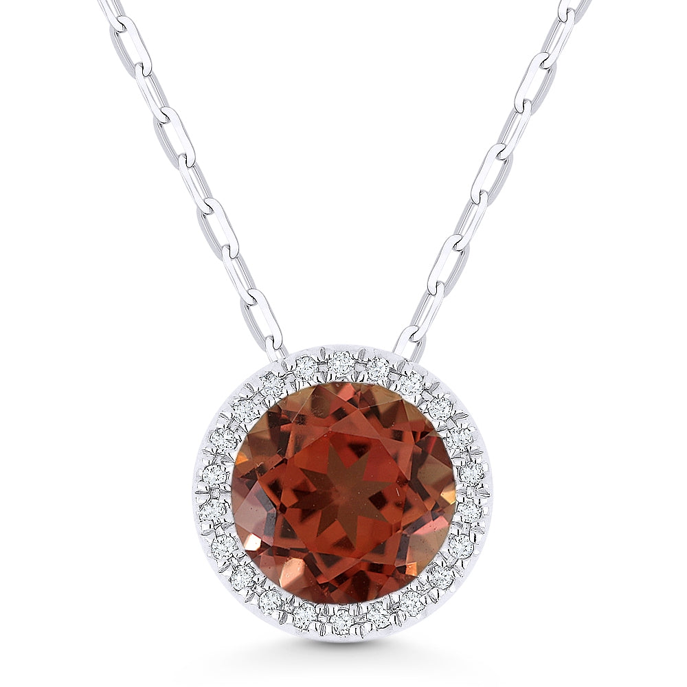 Madison L 14K White Gold Created Padparadscha Round Pendant - style N1041OCW