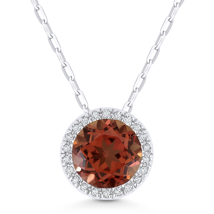 Madison L 14K White Gold Created Padparadscha Round Pendant - style N1041OCW