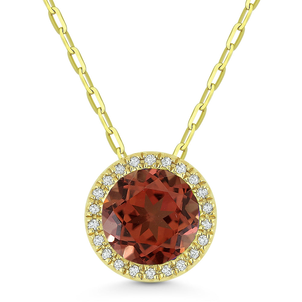 Madison L 14K Yellow Gold Created Padparadscha Round Pendant - style N1041OCY