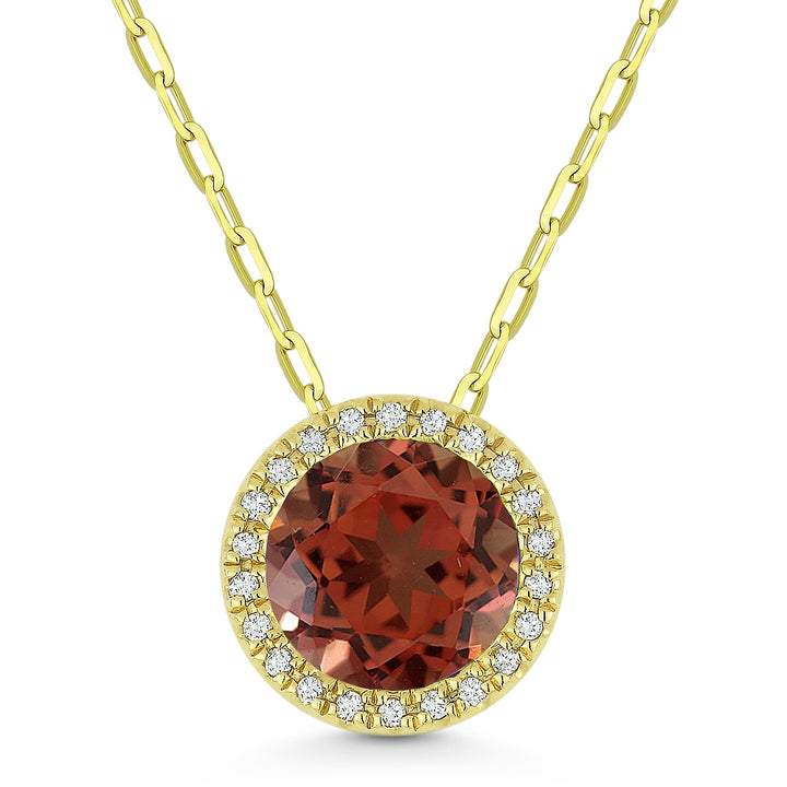 Madison L 14K Yellow Gold Created Padparadscha Round Pendant - style N1041OCY