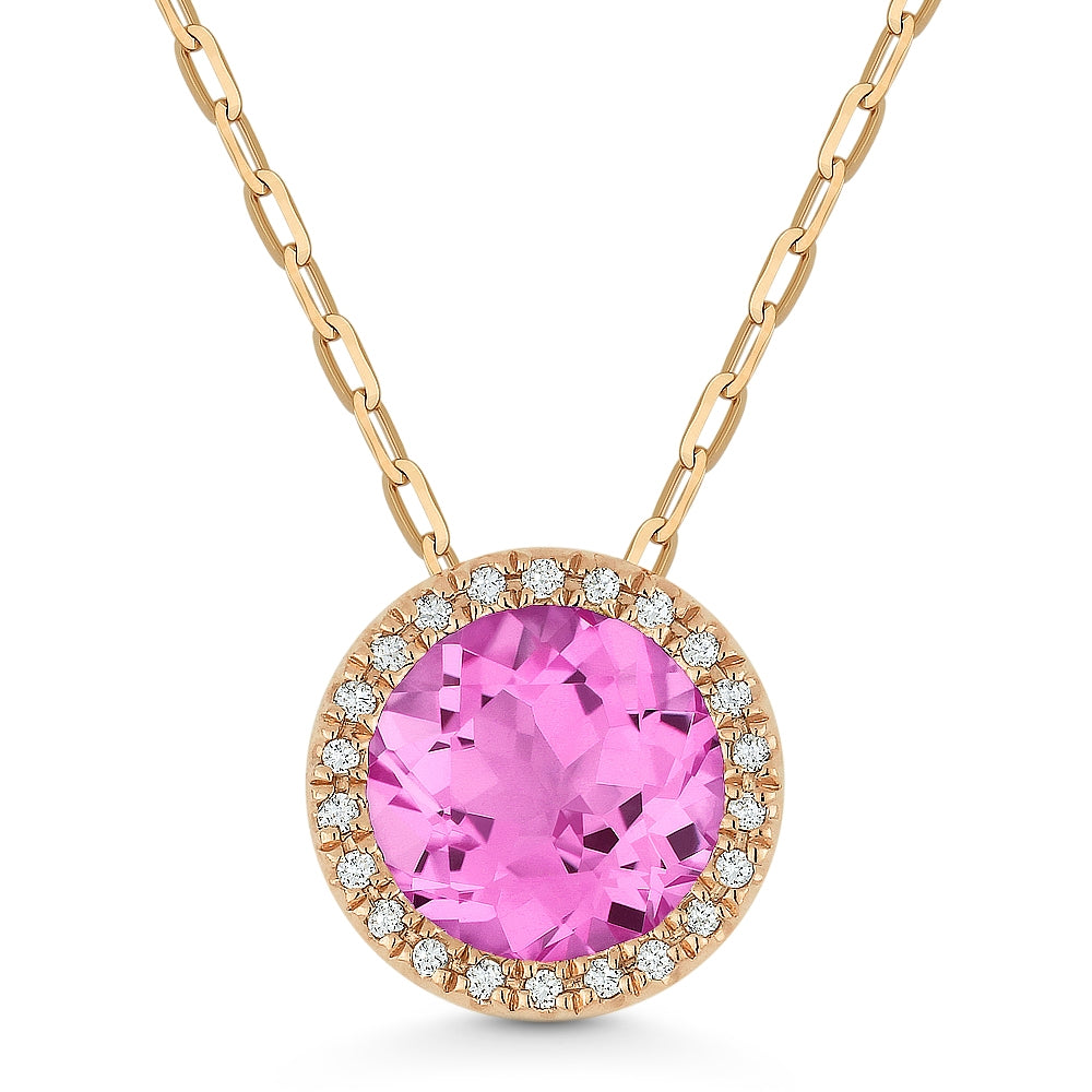 Madison L 14K Rose Gold Created Pink Sapphire Round Pendant - style N1041PCP