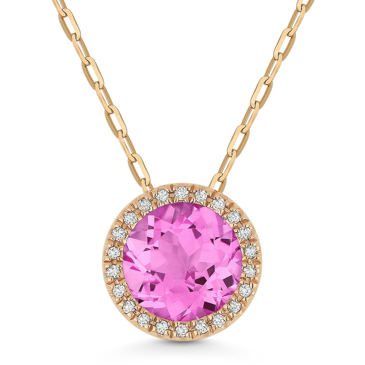 Madison L 14K Rose Gold Created Pink Sapphire Round Pendant - style N1041PCP