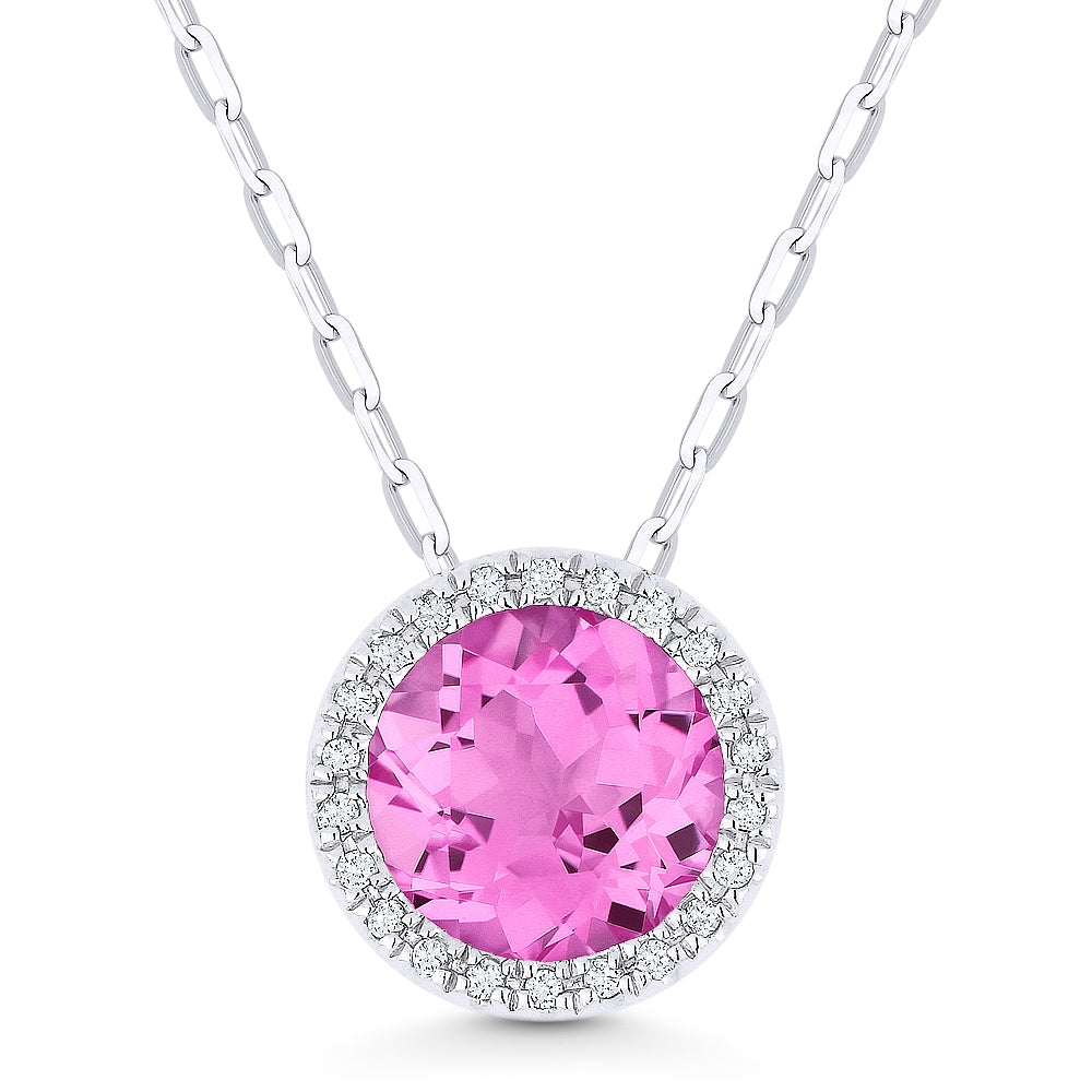 Madison L 14K White Gold Created Pink Sapphire Round Pendant - style N1041PCW
