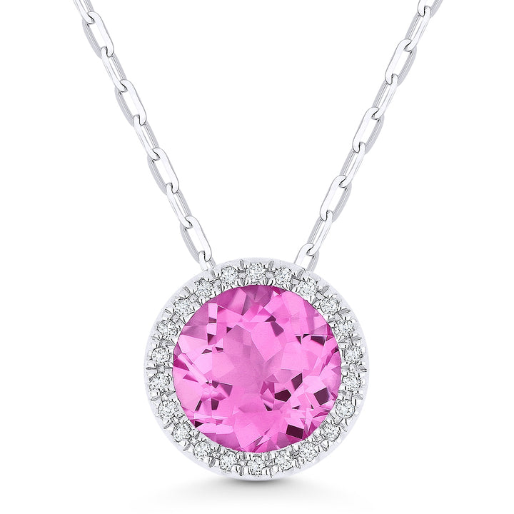 Madison L 14K White Gold Created Pink Sapphire Round Pendant - style N1041PCW