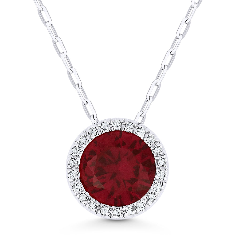 Madison L 14K White Gold Created Ruby Round Pendant - style N1041RCW