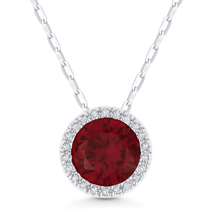 Madison L 14K White Gold Created Ruby Round Pendant - style N1041RCW