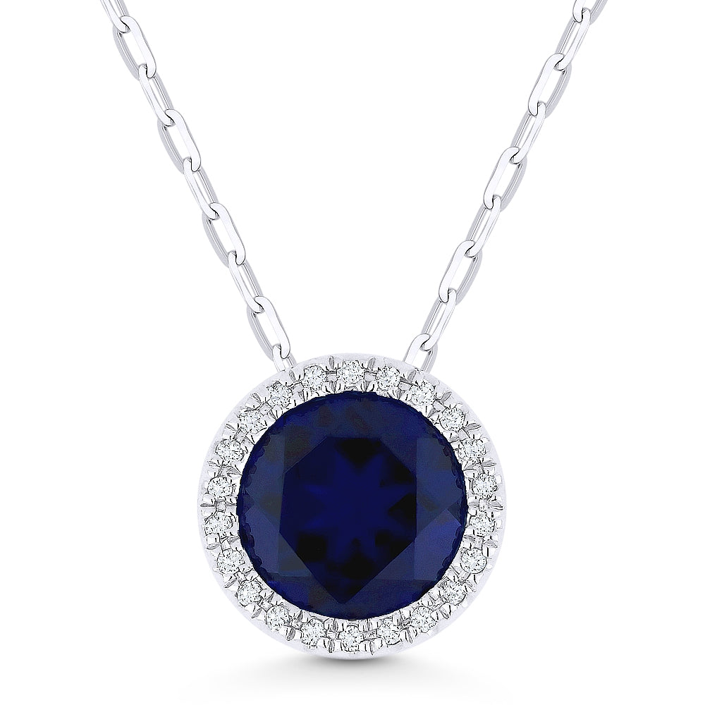 Madison L 14K White Gold Sapphire Round Pendant - style N1041SAW