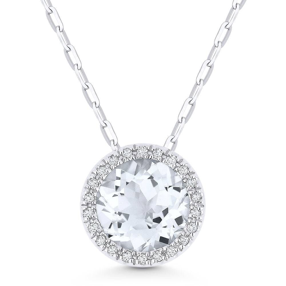 Madison L 14K White Gold White Topaz Round Pendant - style N1041WTW