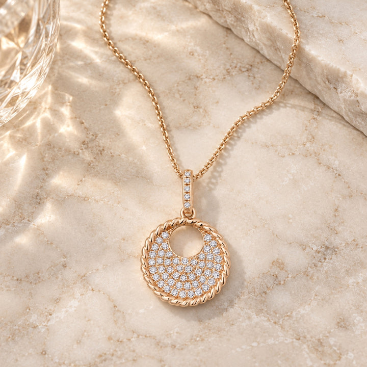 N1047 - 14K Gold Diamond Round Pendant