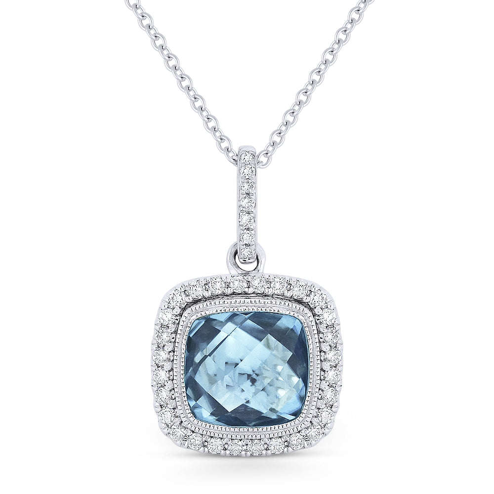 Madison L 14K White Gold Blue Topaz Cushion Pendant - style N1058BTW