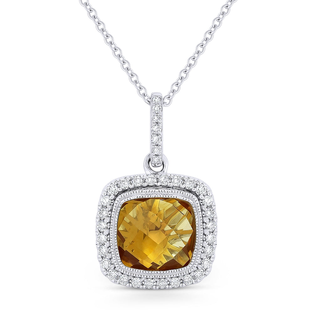 Madison L 14K White Gold Citrine Cushion Pendant - style N1058CTW