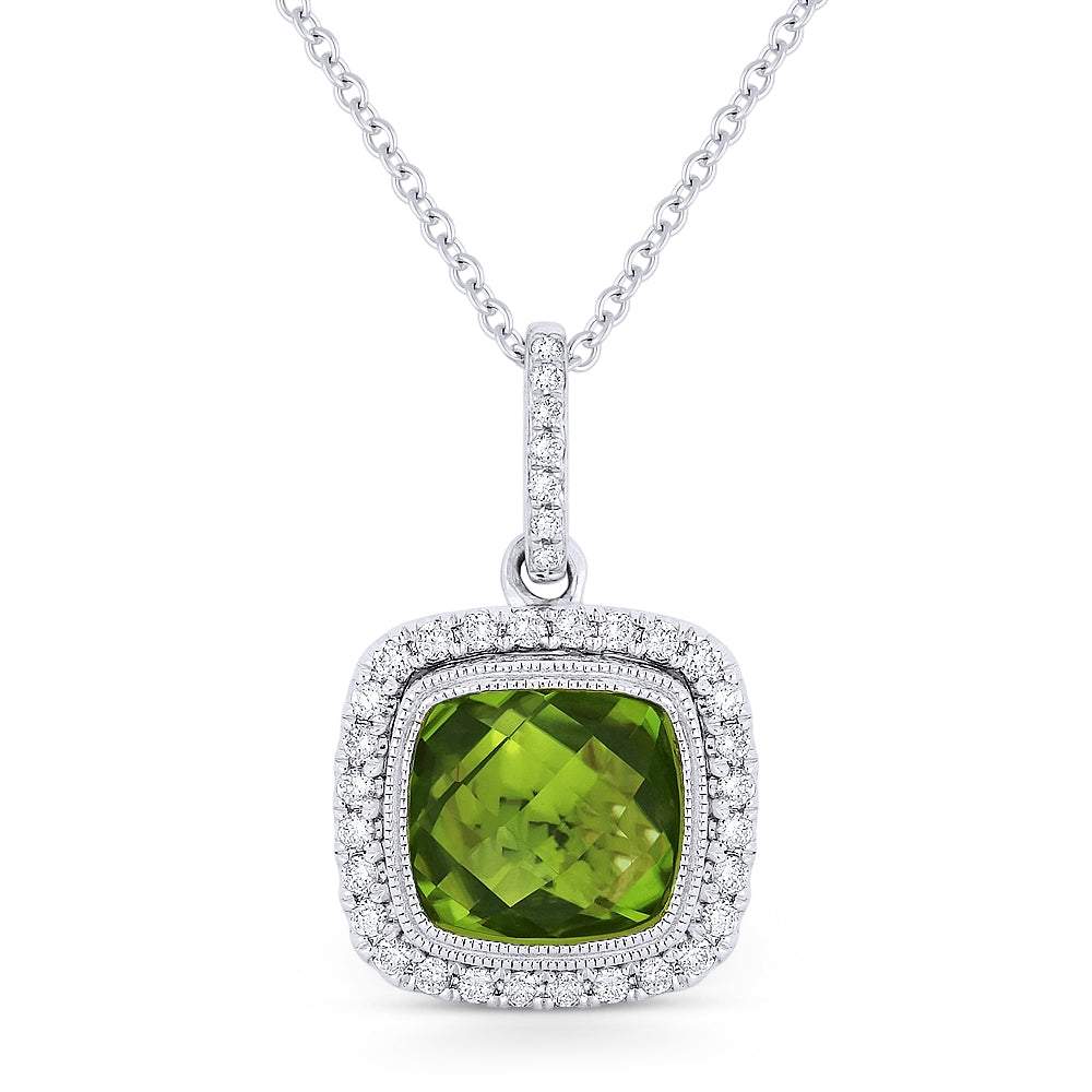 Madison L 14K White Gold Peridot Cushion Pendant - style N1058PRW