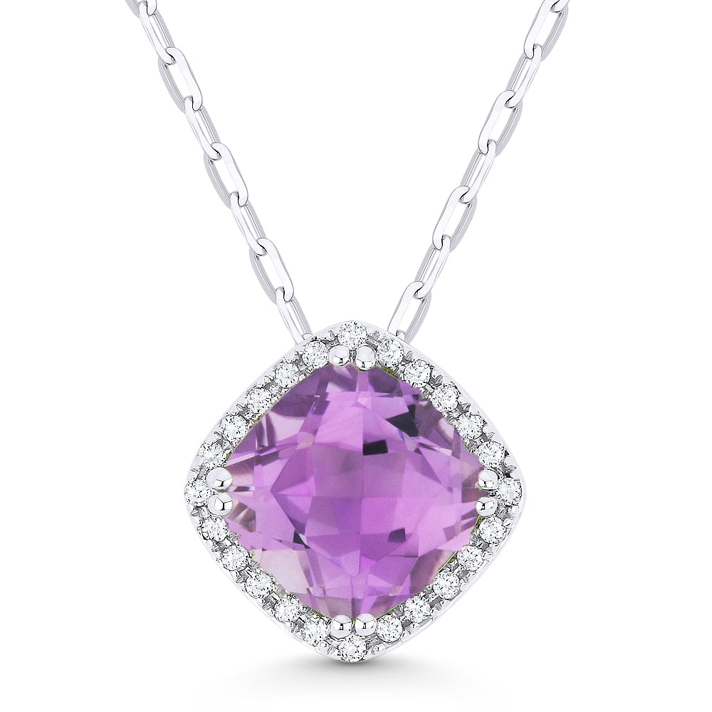 Madison L 14K White Gold Amethyst Cushion Pendant - style N1060AMW