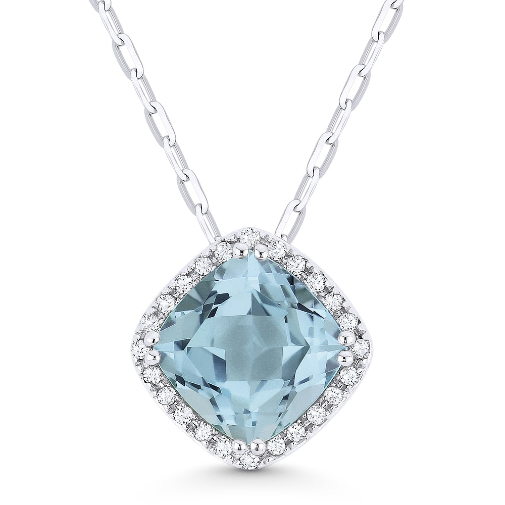 Madison L 14K White Gold Aquamarine Cushion Pendant - style N1060AQW