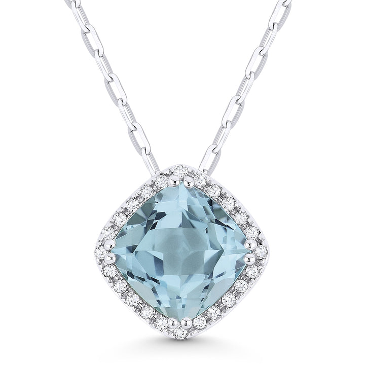 Madison L 14K White Gold Aquamarine Cushion Pendant - style N1060AQW