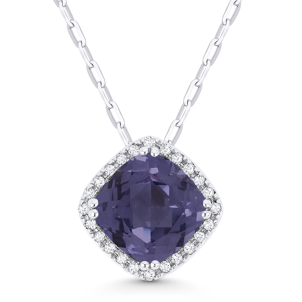 Madison L 14K White Gold Created Alexandrite Cushion Pendant - style N1060AXW