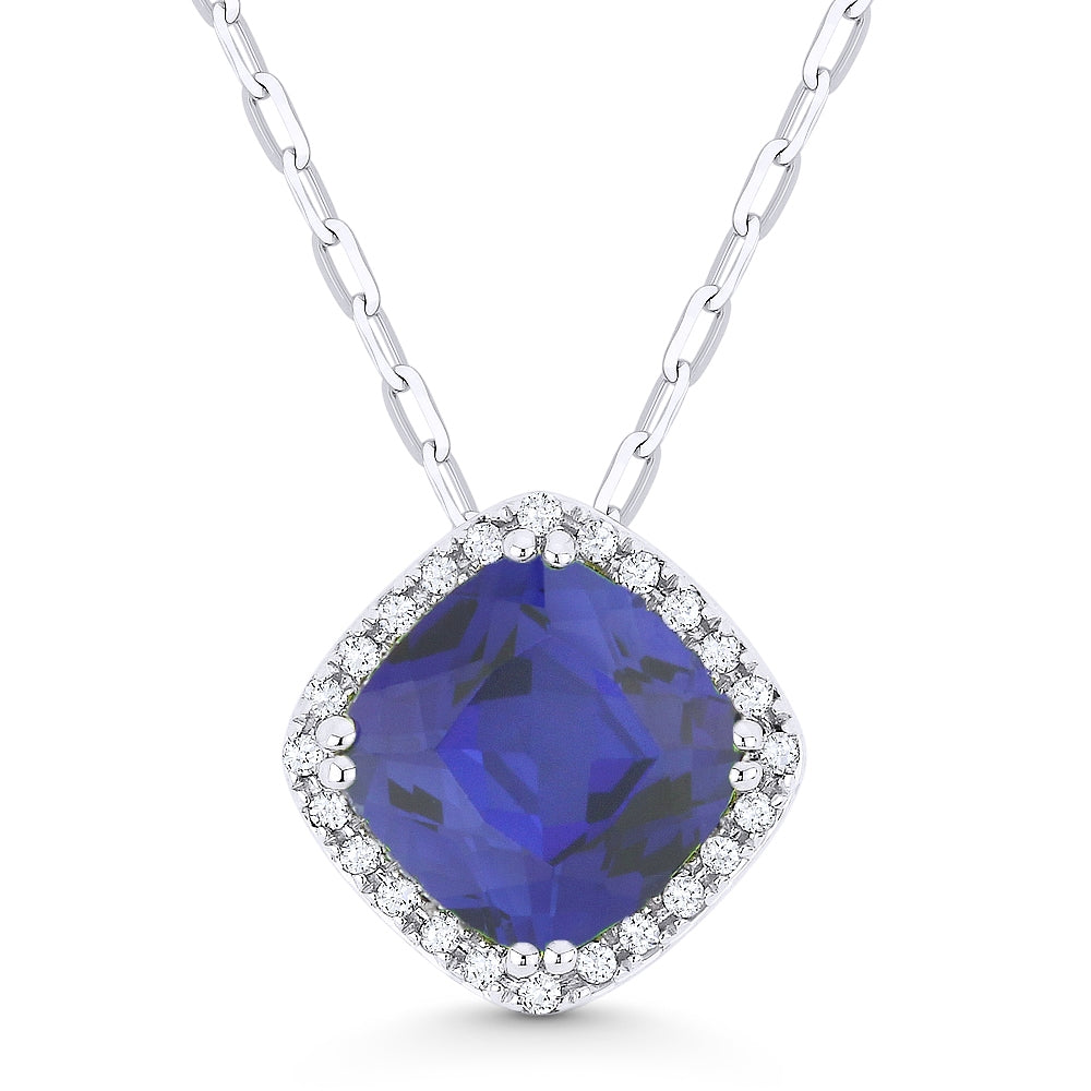 Madison L 14K White Gold Created Sapphire Cushion Pendant - style N1060BCW