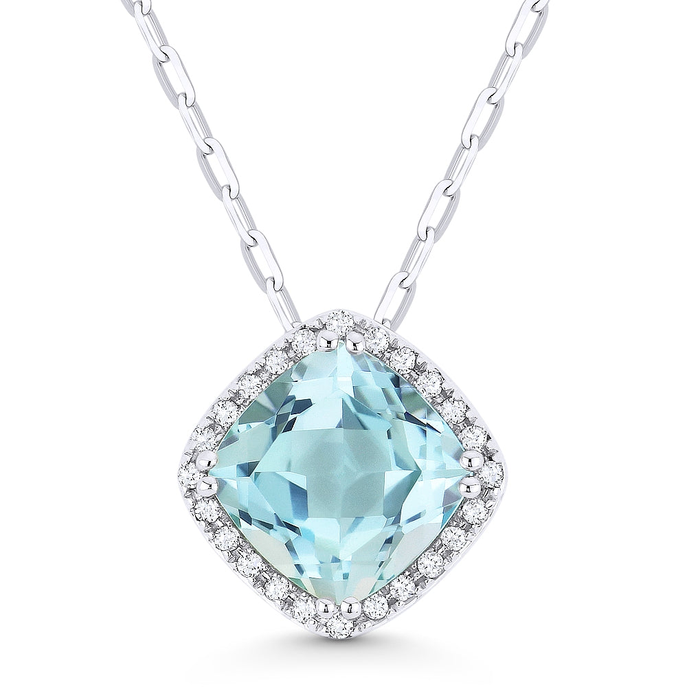 Madison L 14K White Gold Blue Topaz Cushion Pendant - style N1060BTW