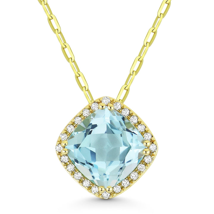 Madison L 14K Yellow Gold Blue Topaz Cushion Pendant - style N1060BTY