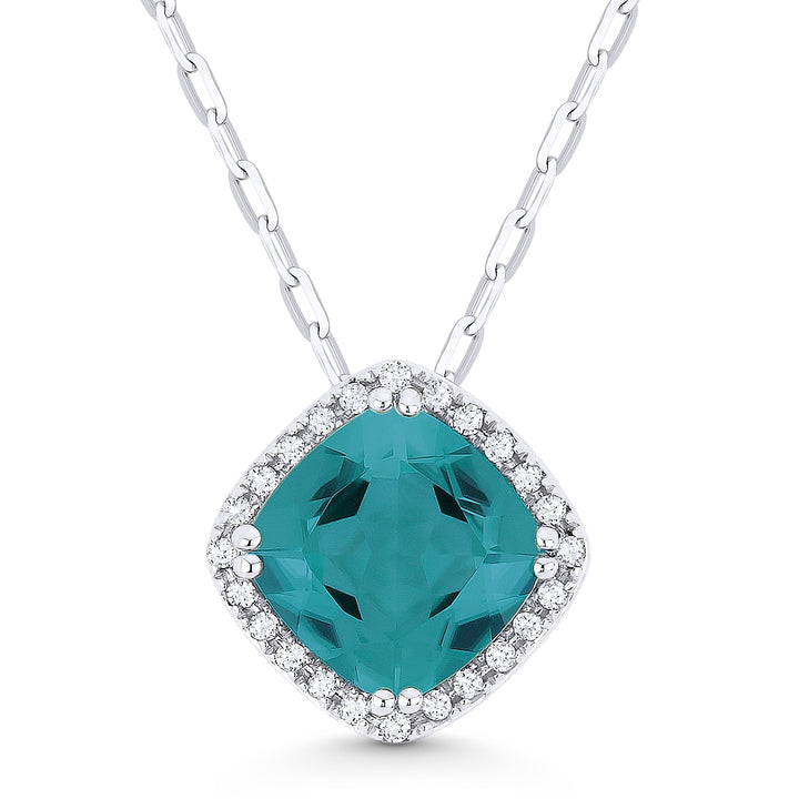Madison L 14K White Gold Created Tourmaline Paraiba Cushion Pendant - style N1060CPARW