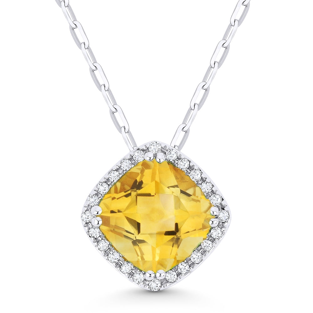 Madison L 14K White Gold Citrine Cushion Pendant - style N1060CTW