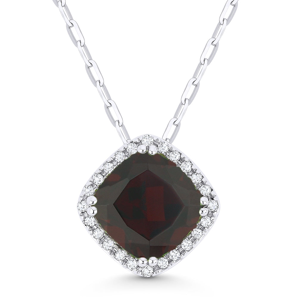 Madison L 14K White Gold Garnet Cushion Pendant - style N1060GAW