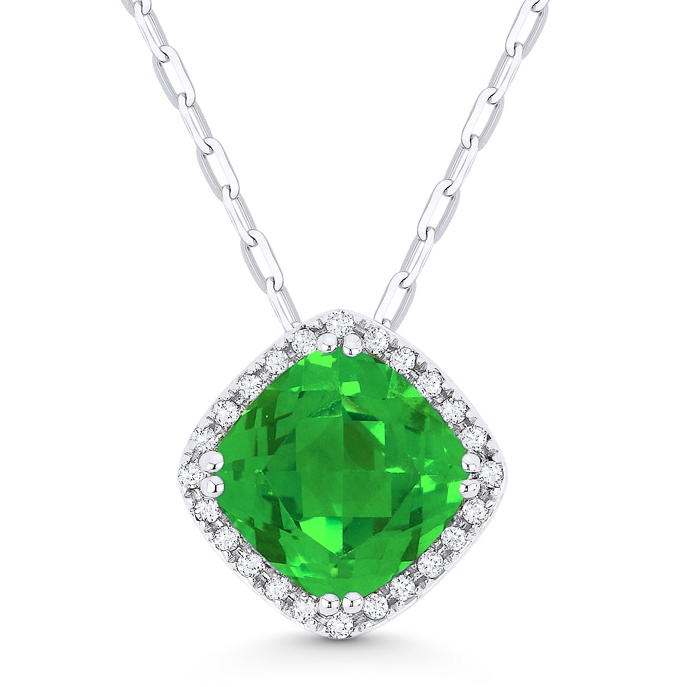 Madison L 14K White Gold Created Emerald Cushion Pendant - style N1060GCW