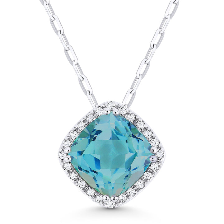 Madison L 14K White Gold London Blue Topaz Cushion Pendant - style N1060LBTW