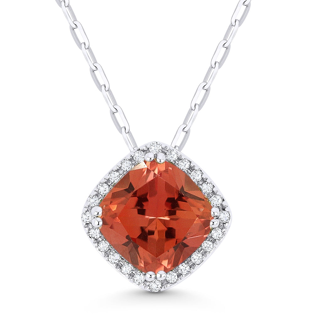 Madison L 14K White Gold Created Padparadscha Cushion Pendant - style N1060OCW