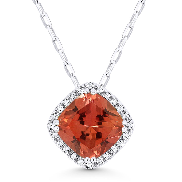 Madison L 14K White Gold Created Padparadscha Cushion Pendant - style N1060OCW