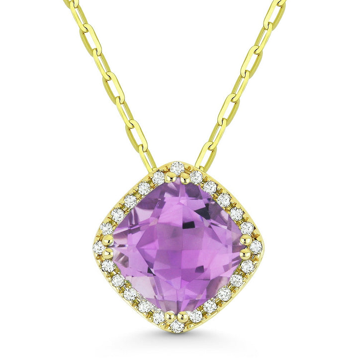 Madison L 14K Yellow Gold Pink Amethyst Cushion Pendant - style N1060PAMY