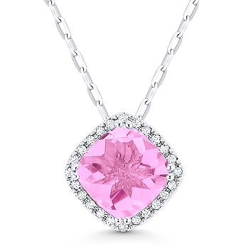 Madison L 14K White Gold Created Pink Sapphire Cushion Pendant - style N1060PCW