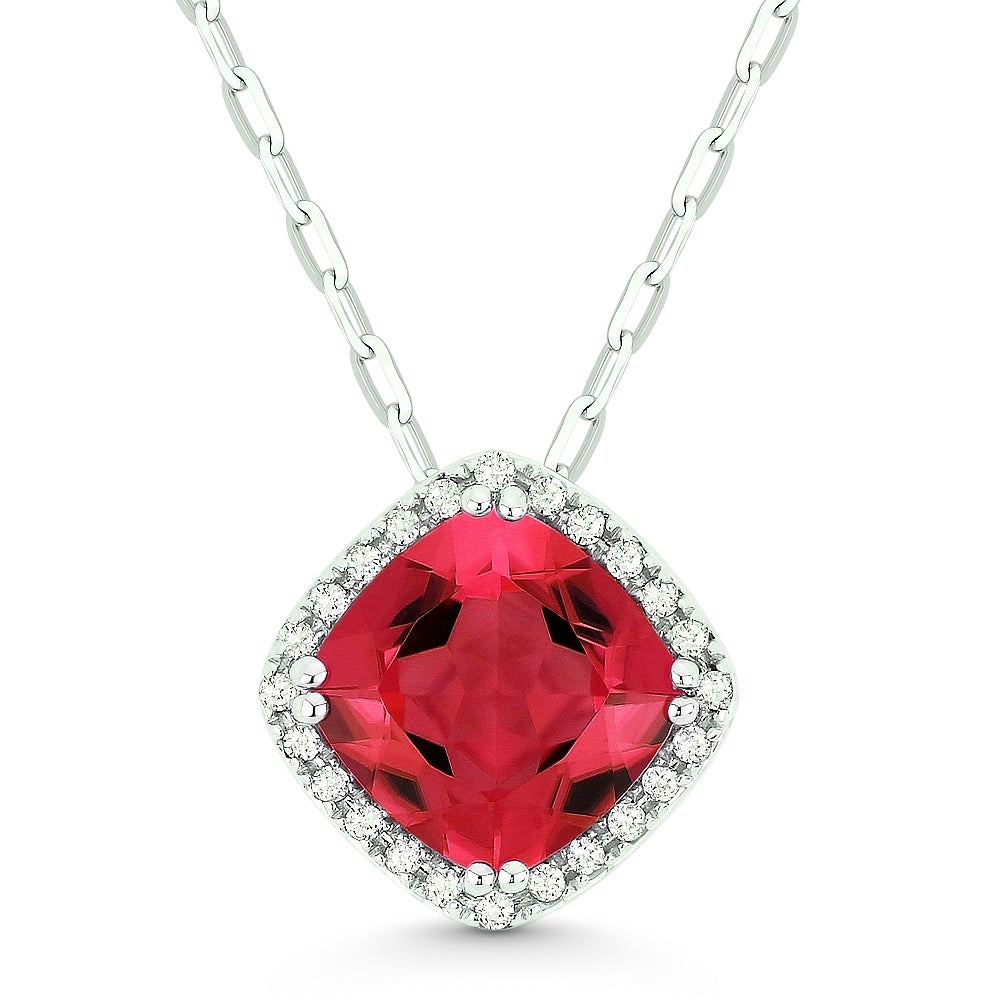 Madison L 14K White Gold Created Ruby Cushion Pendant - style N1060RCW