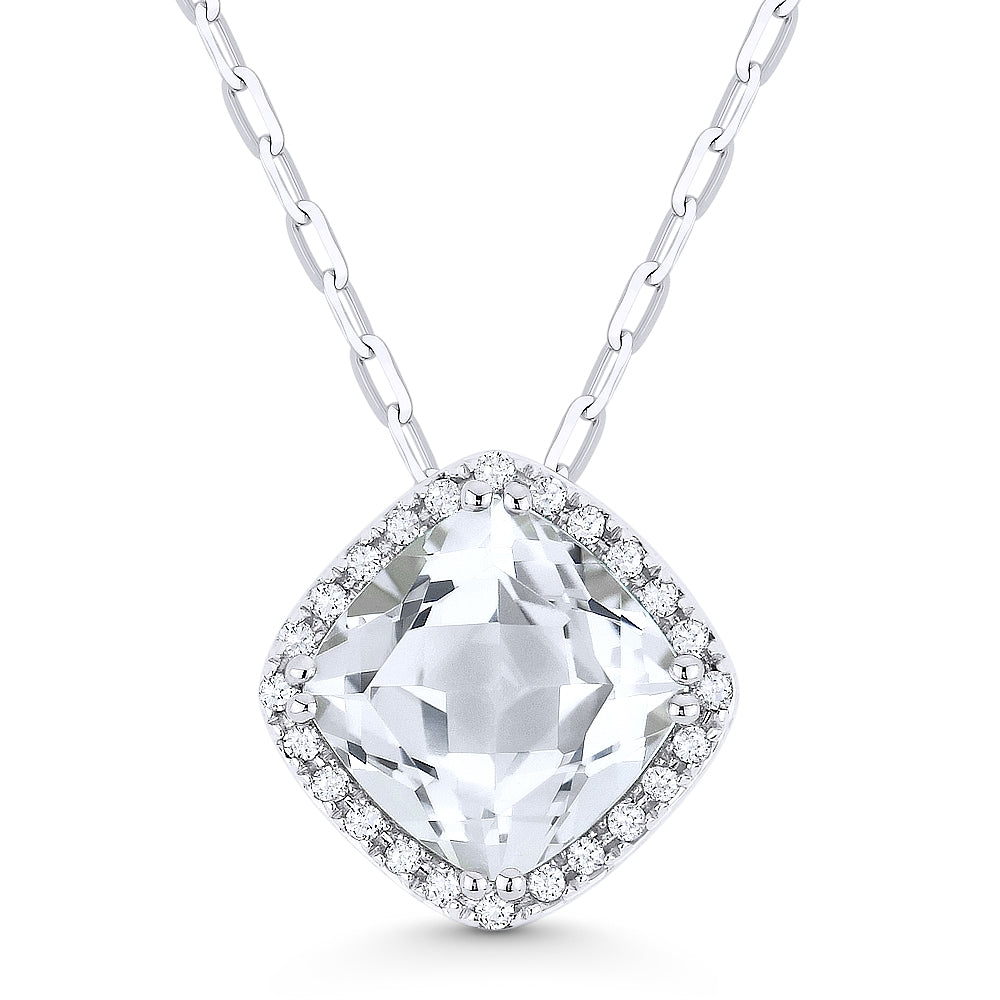 Madison L 14K White Gold White Topaz Cushion Pendant - style N1060WTW