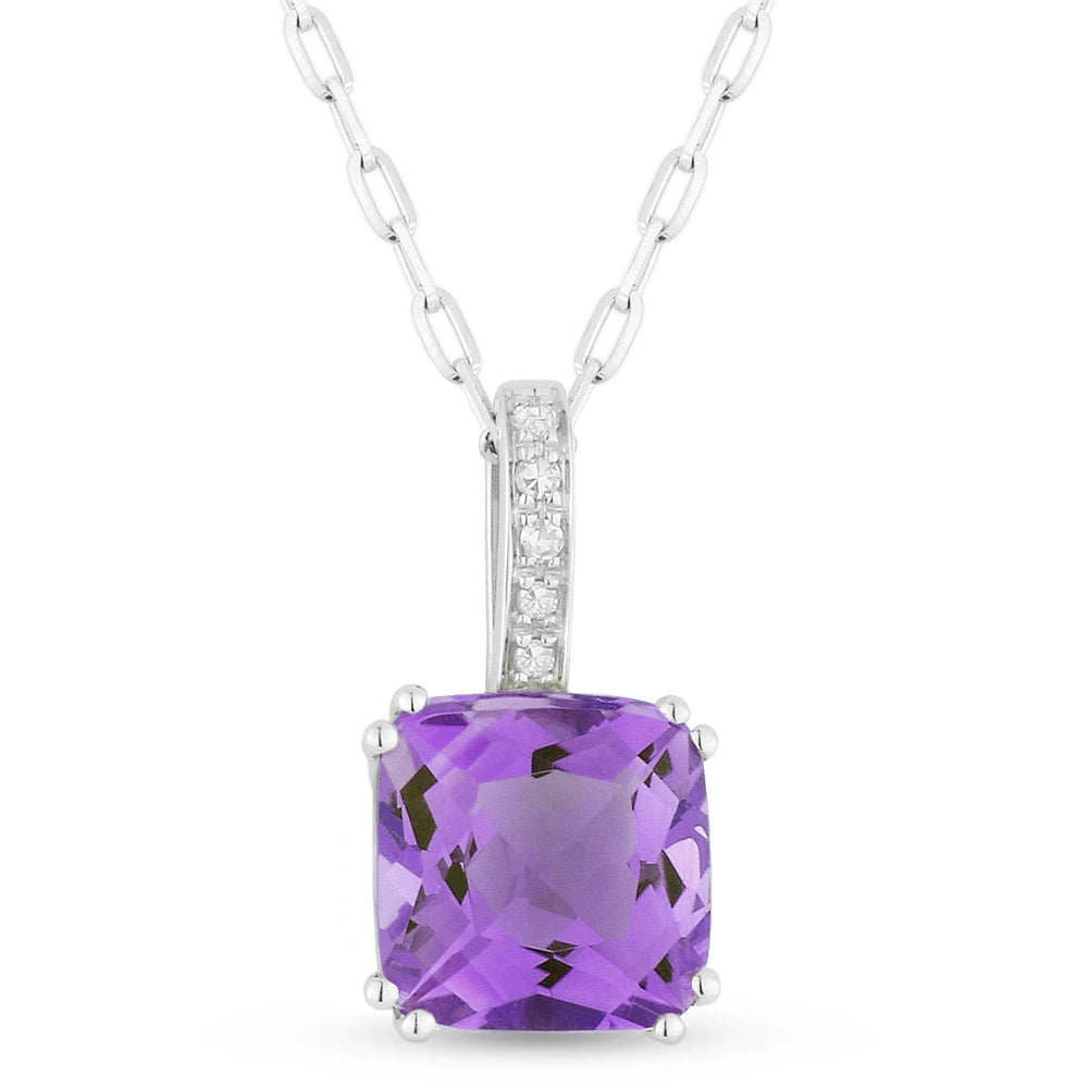 Madison L 14K White Gold Amethyst Cushion Pendant - style N1070AMW