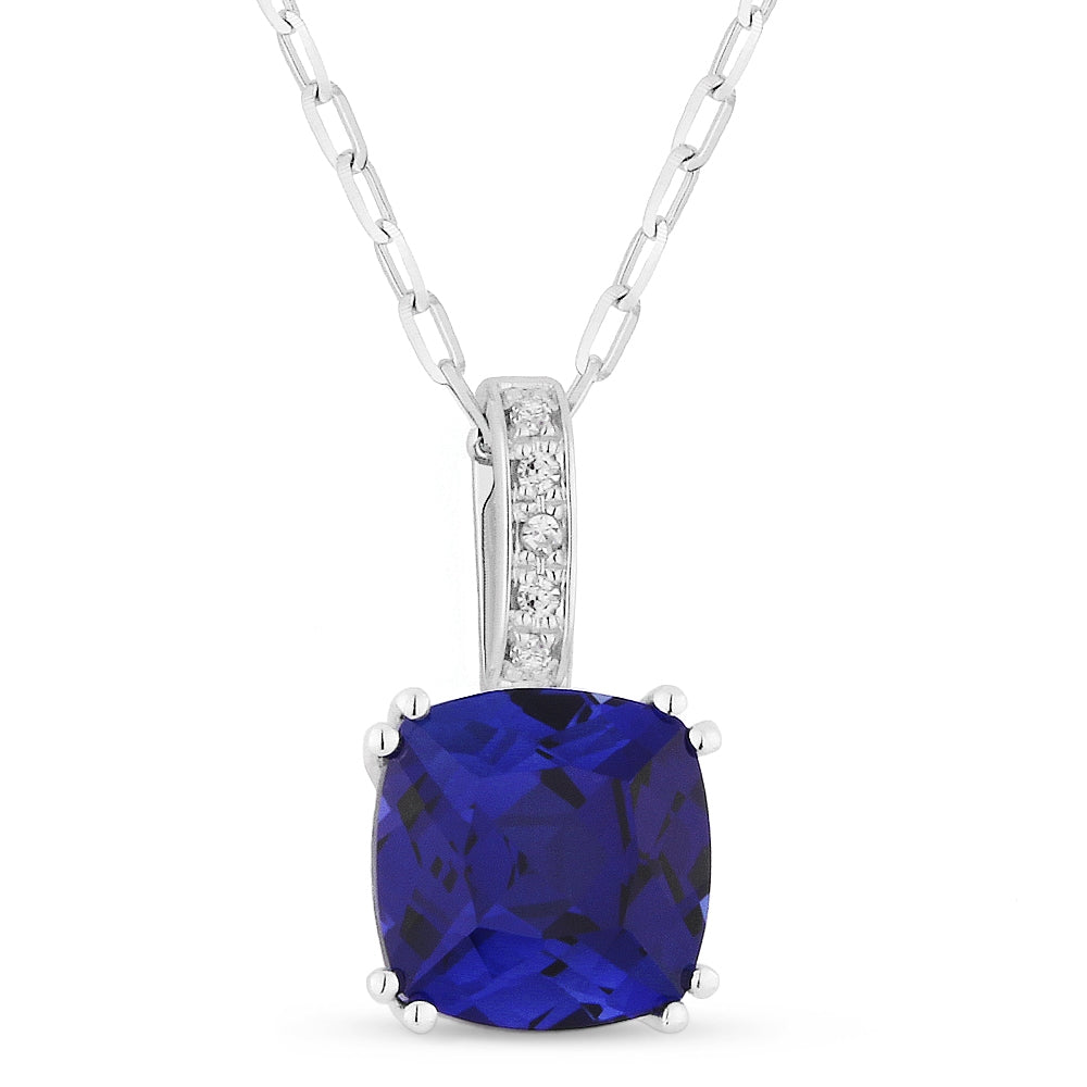 Madison L 14K White Gold Created Sapphire Cushion Pendant - style N1070BCW