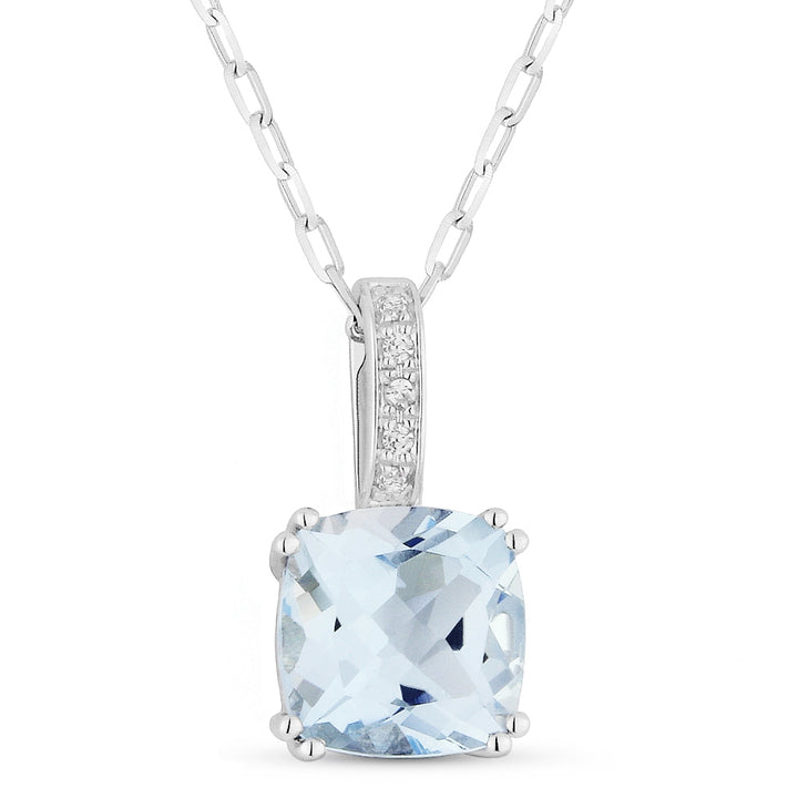 Madison L 14K White Gold Blue Topaz Cushion Pendant - style N1070BTW
