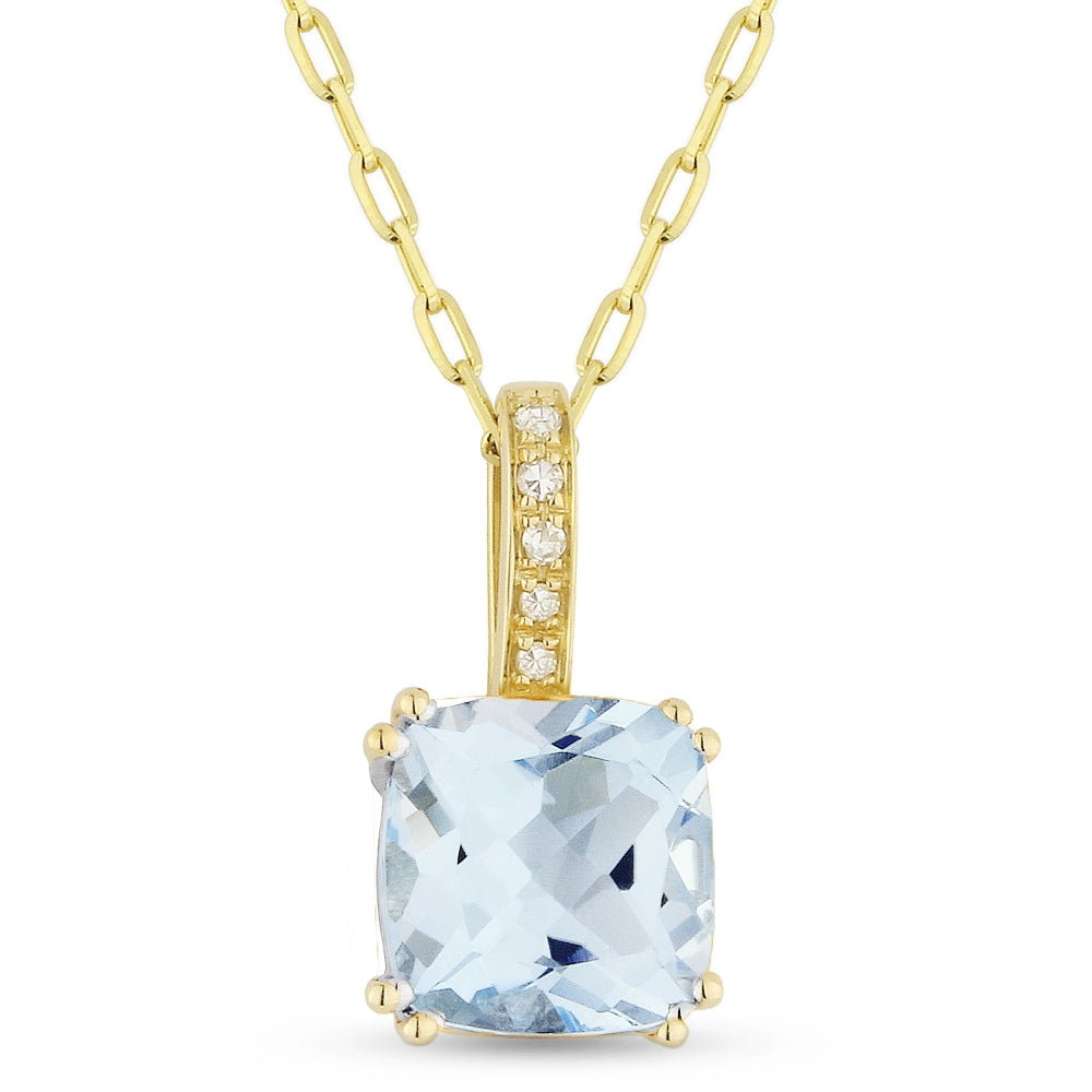 Madison L 14K Yellow Gold Blue Topaz Cushion Pendant - style N1070BTY