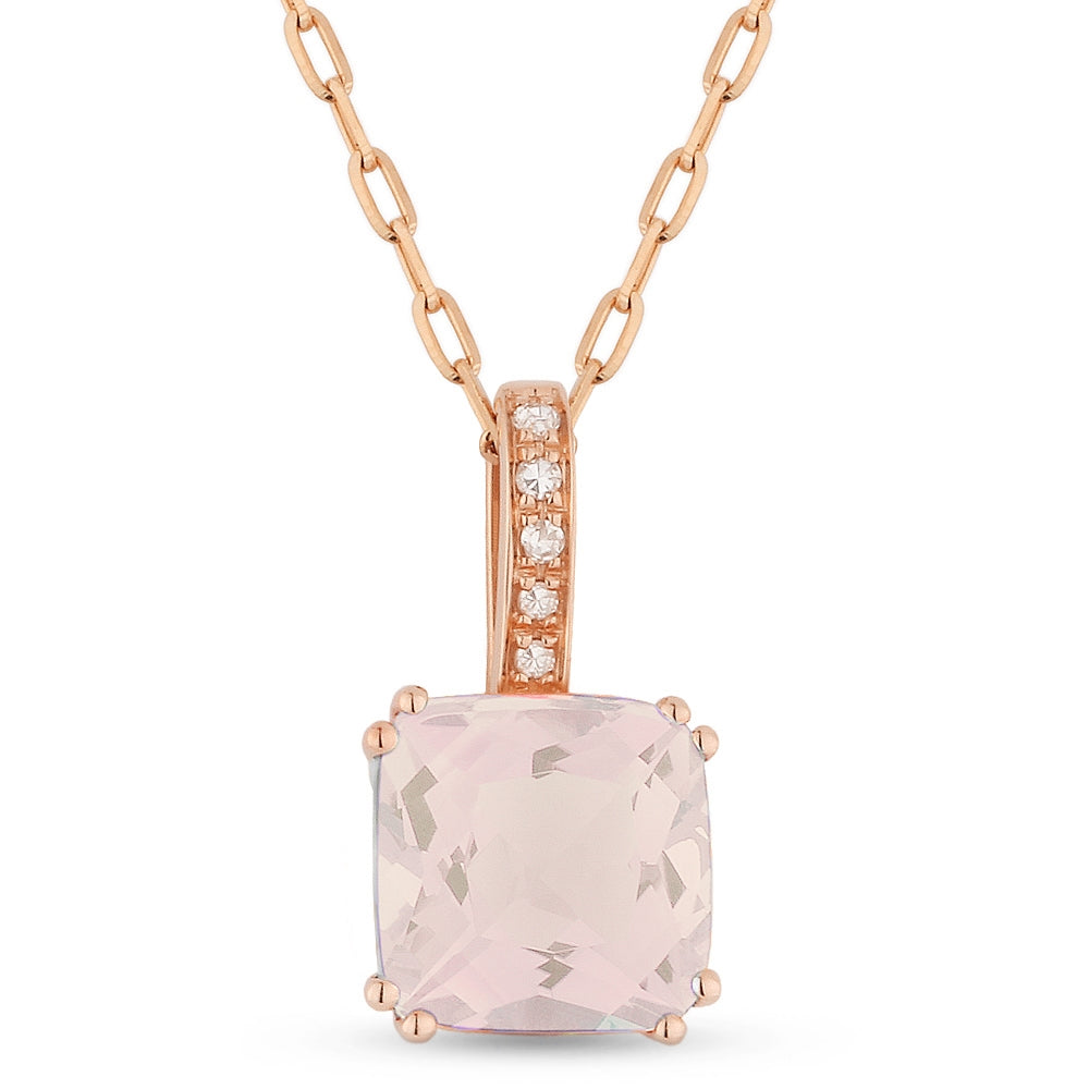 Madison L 14K Rose Gold Created Morganite Cushion Pendant - style N1070CMGP