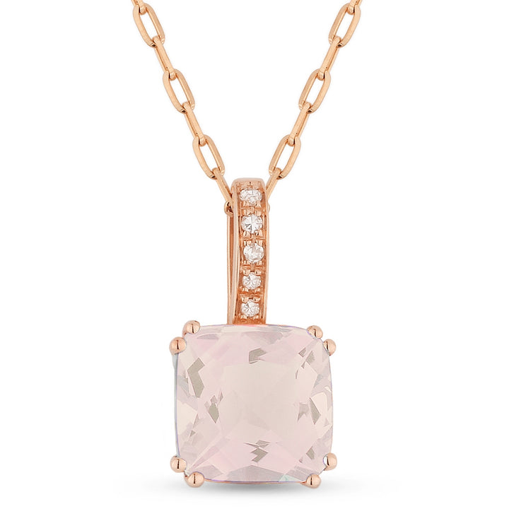 Madison L 14K Rose Gold Created Morganite Cushion Pendant - style N1070CMGP