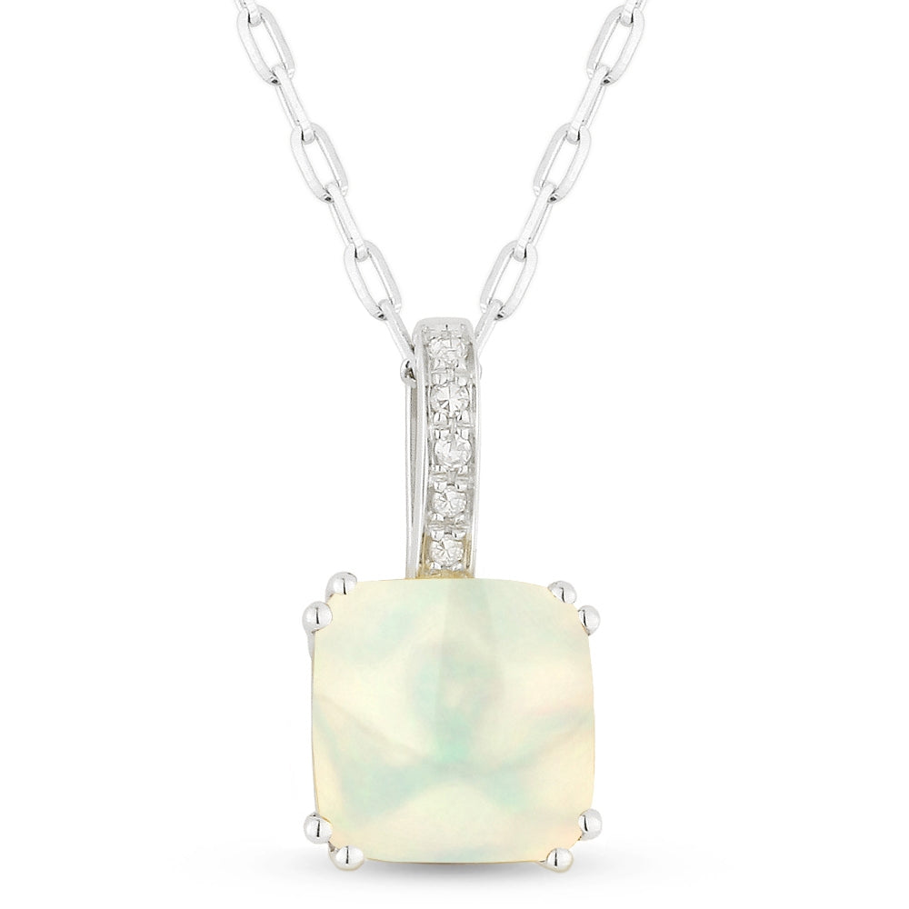 Madison L 14K White Gold Created Ethiopian Opal Cushion Pendant - style N1070COPW