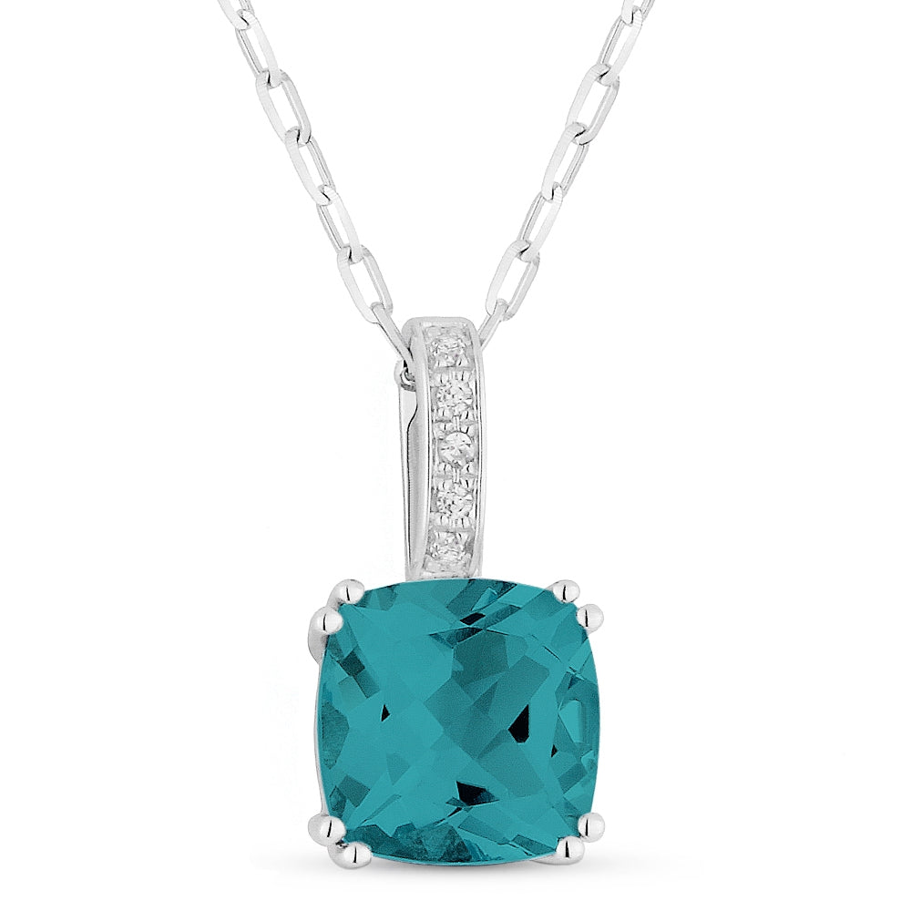 Madison L 14K White Gold Created Tourmaline Paraiba Cushion Pendant - style N1070CPARW