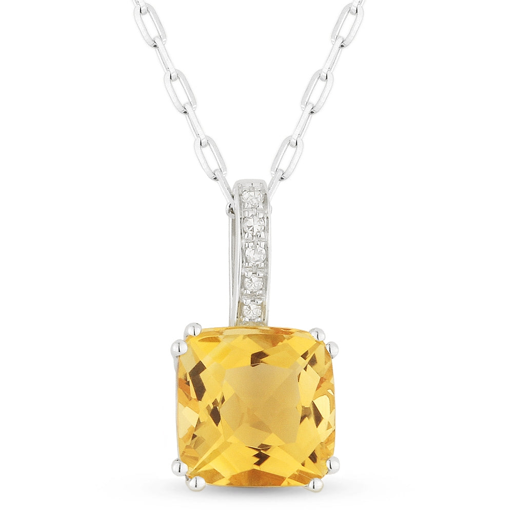 Madison L 14K White Gold Citrine Cushion Pendant - style N1070CTW