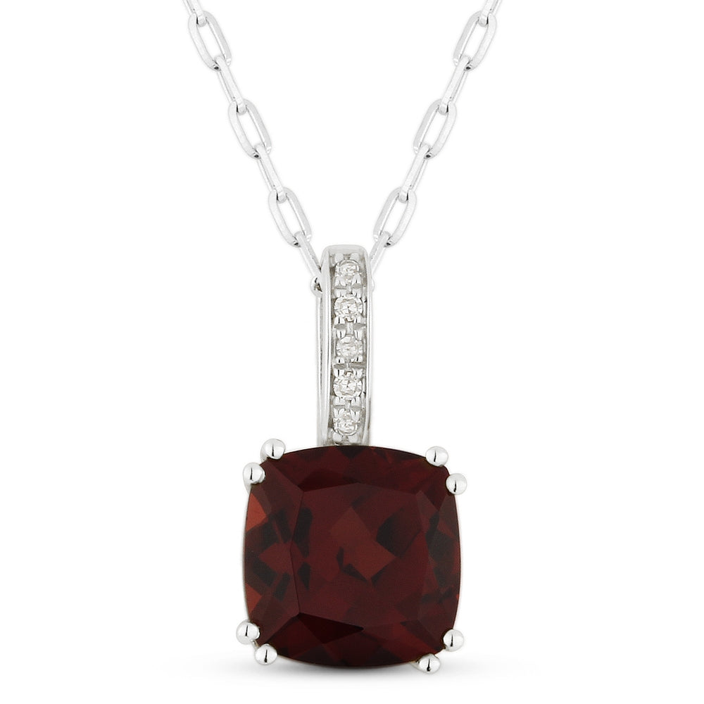 Madison L 14K White Gold Garnet Cushion Pendant - style N1070GAW